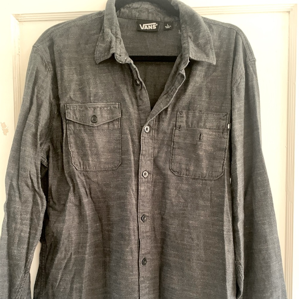 Grey Distressed Long Sleeve Vans Button Down